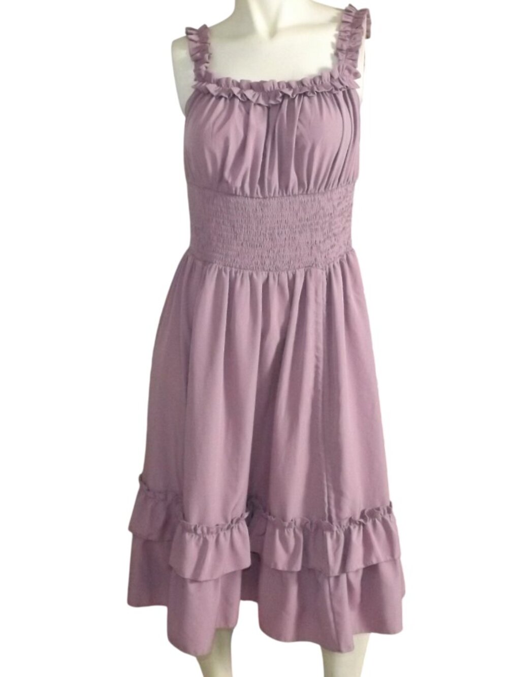 SCARLET DARKNESS Dress, L, Pastel purple, Ruffle shoulders/straps, Cinch Skirt - Picture 10 of 14